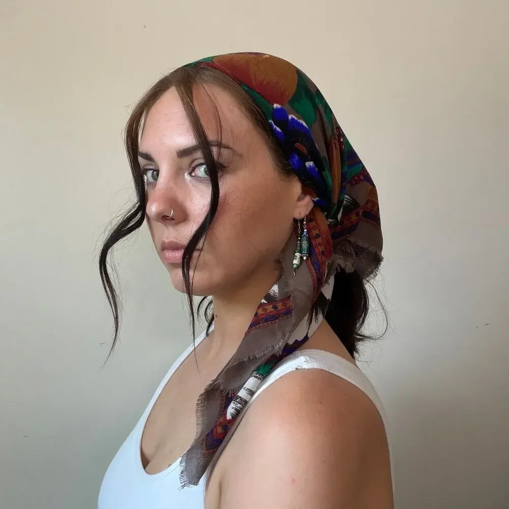 Vintage 90s Challis By Berkshire Floral Square Bandana Scarf